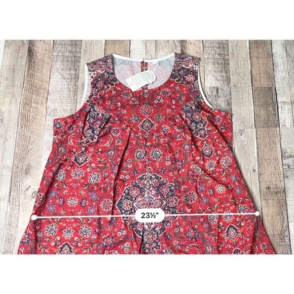 Made With Love Red Floral Pleated Sleeveless A-Line Dress LARGE NWT‎ Romantic - Picture 6 of 9